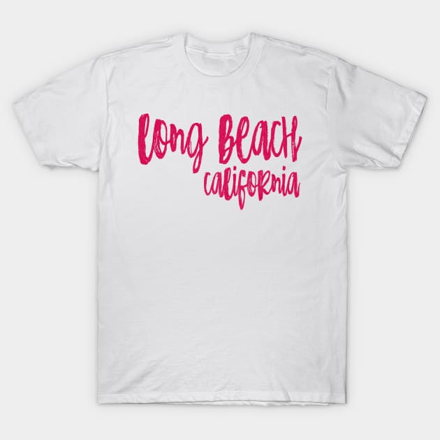 Long Beach California - CA State Paint Brush Retro Red/Pink College Typography T-Shirt by thepatriotshop